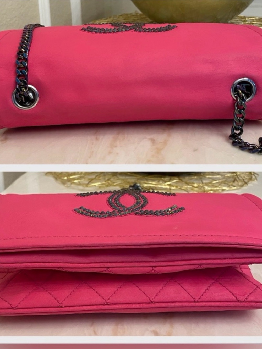 CHANEL Hot Pink Small Flap Crossbody with Iridescent Crystal CC - Picture 4 of 12